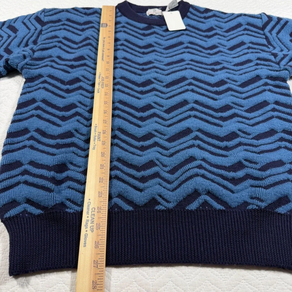 Vtg Neiman Marcus Mens XL Blue Black Zig Zag Knit Sweater Long Sleeve‎ 100% Wool